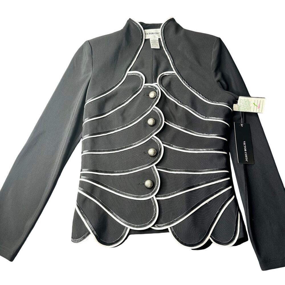 Vintage Victor Costa NWT Women’s S Black Scalloped Swan Structured Blazer